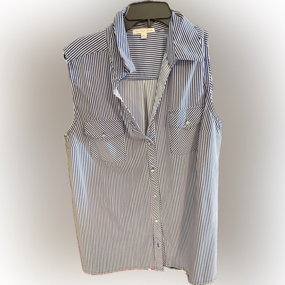 Notations Black and White Striped Button-Down Shirt - Picture 1 of 2